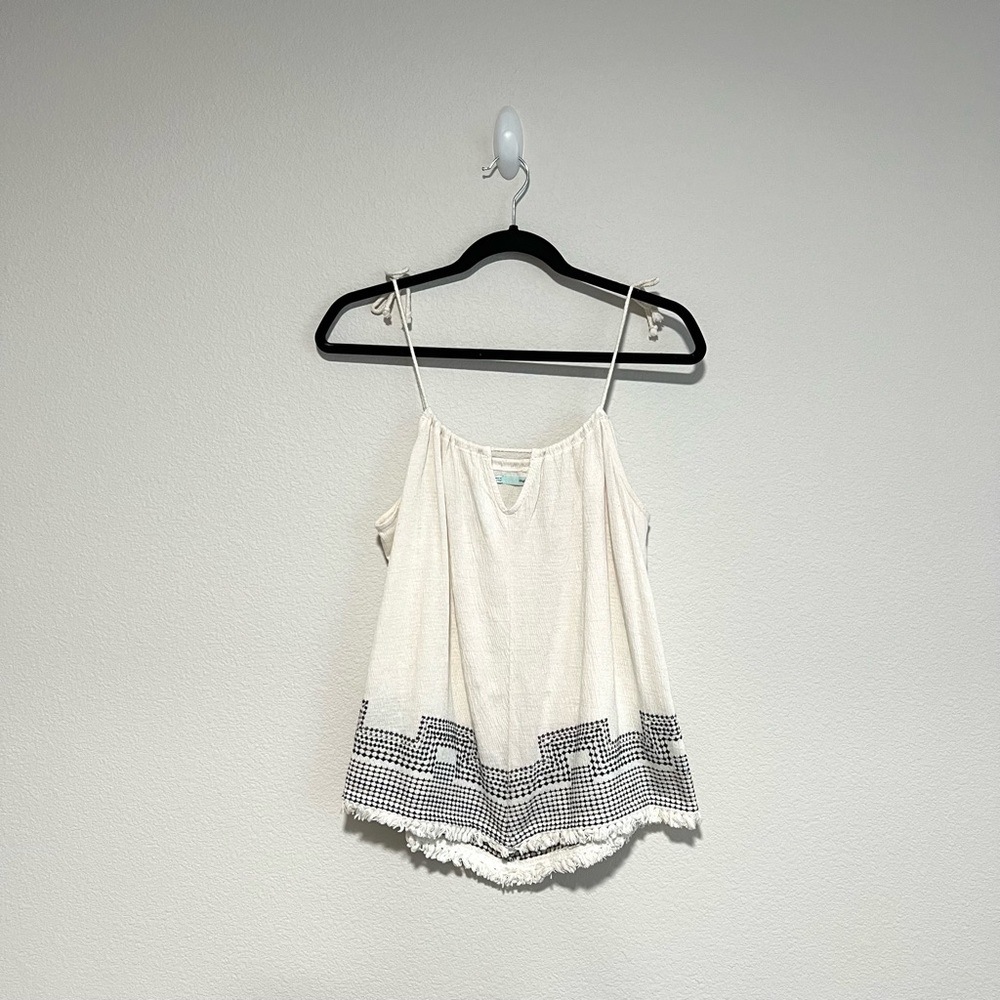 Maurice’s White and Blue Cutout Embroidered Tank Top, Size Medium